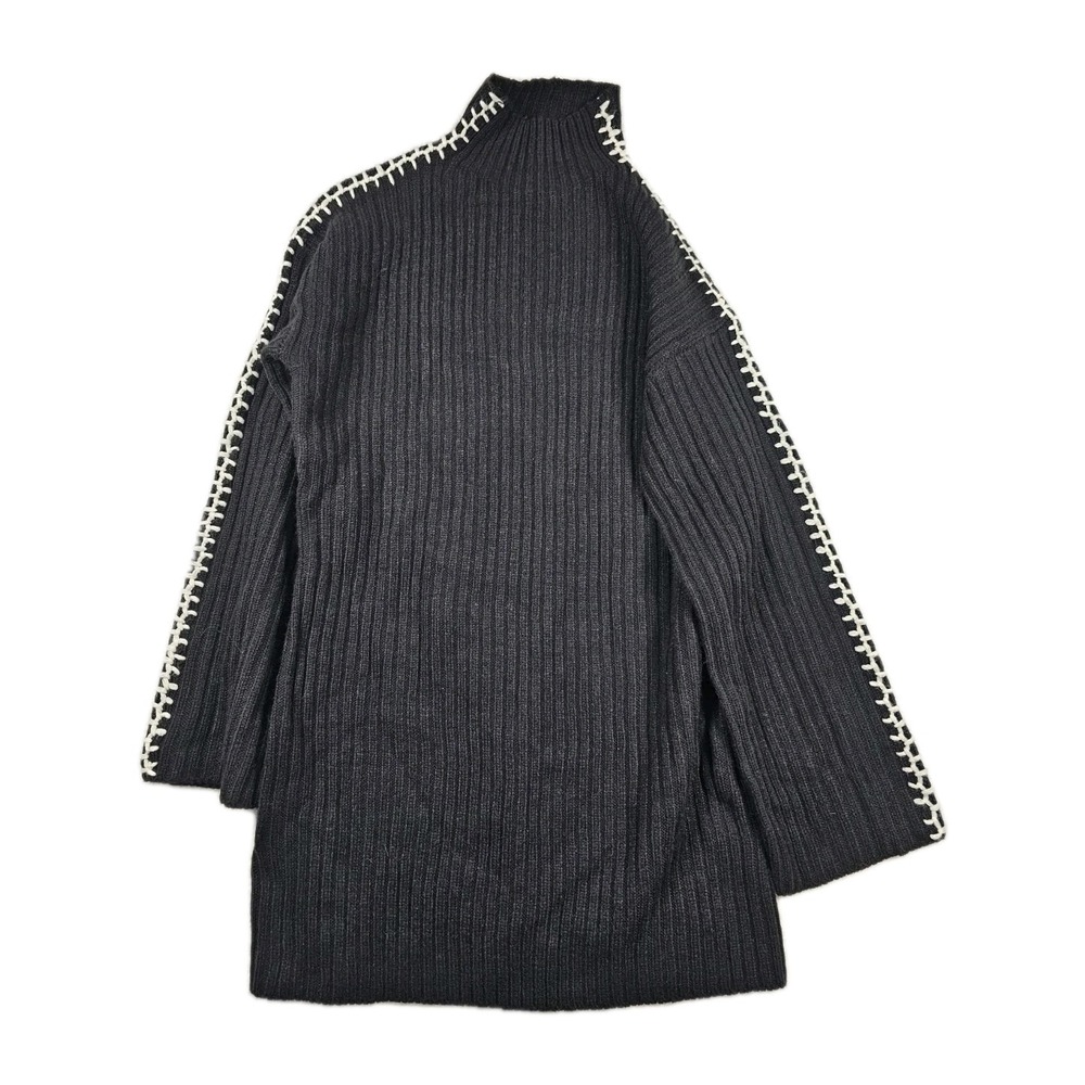 Derek Heart Womens Ribbed Mock Neck Sweater M Black Contrast Whipstitch Knit